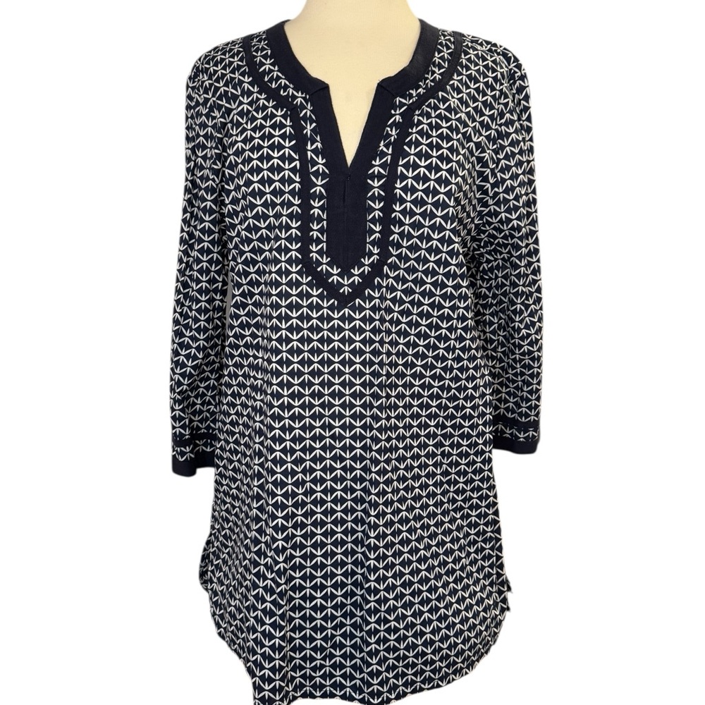 J. Crew Navy and White Geometric Cotton Tunic Sz XL